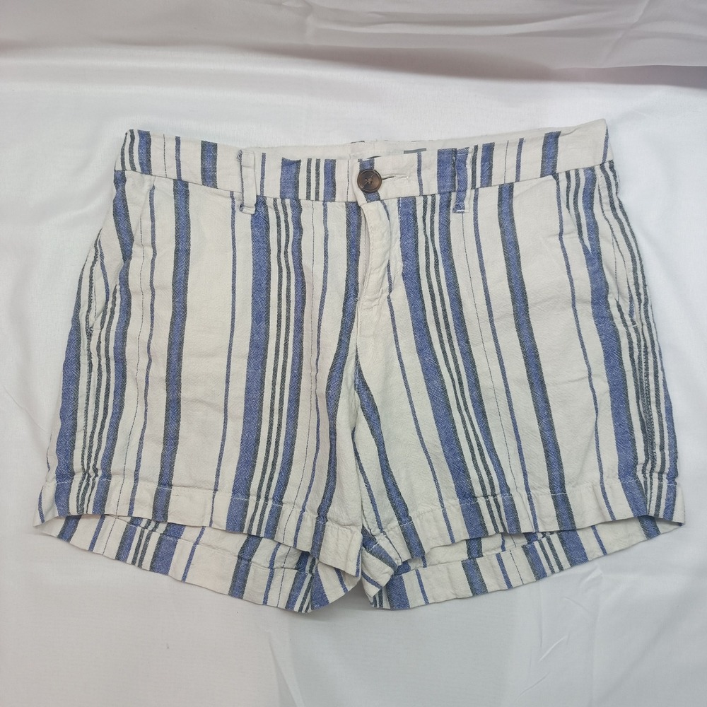 Old Navy Women 0 Blue White Striped Linen Blend Shorts Casual Summer Beach